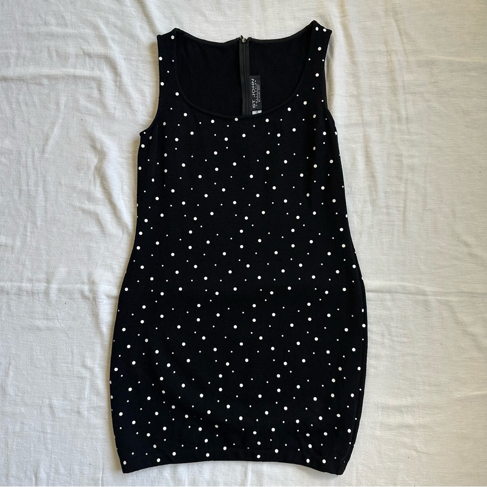 St. John Collection Black and White Polka Dot Mini Dress